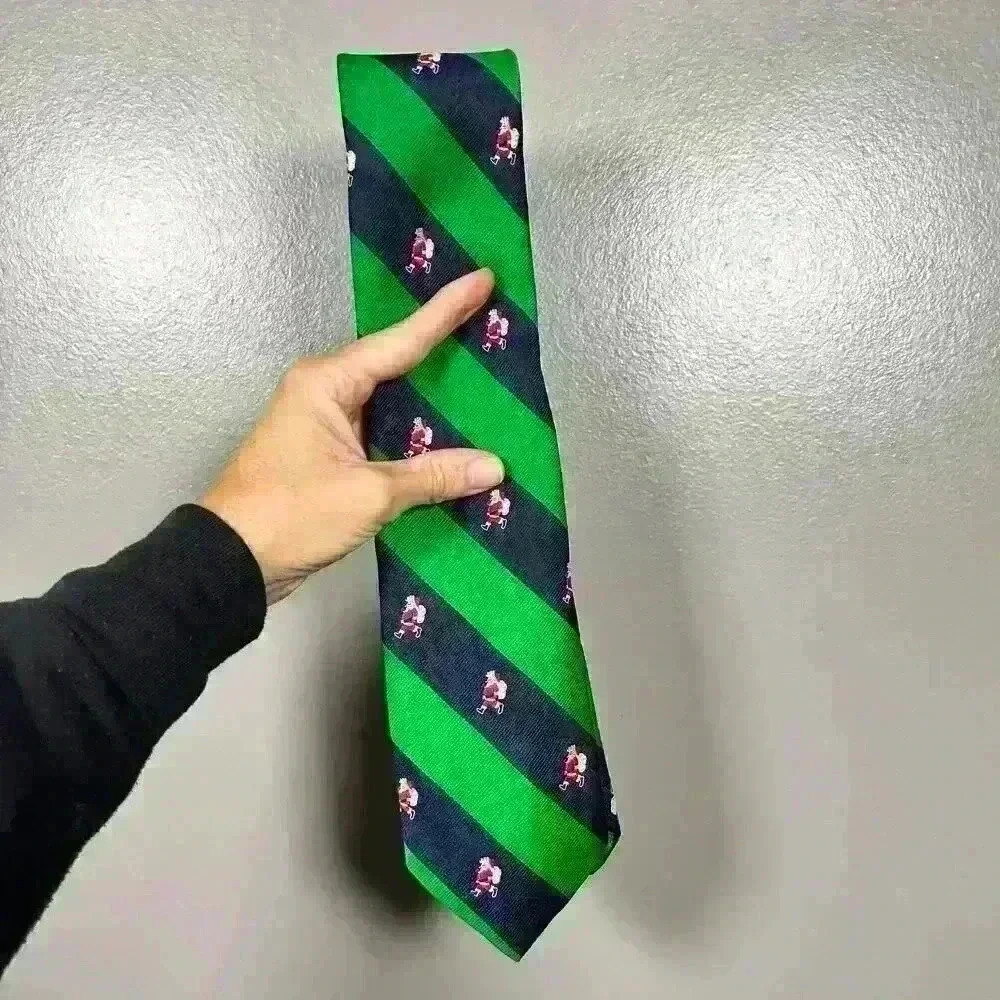 VINTAGE 90s BARRY KORMAN Santa Christmas Festive Striped Tie 53" x 3.25" - Picture 5 of 5
